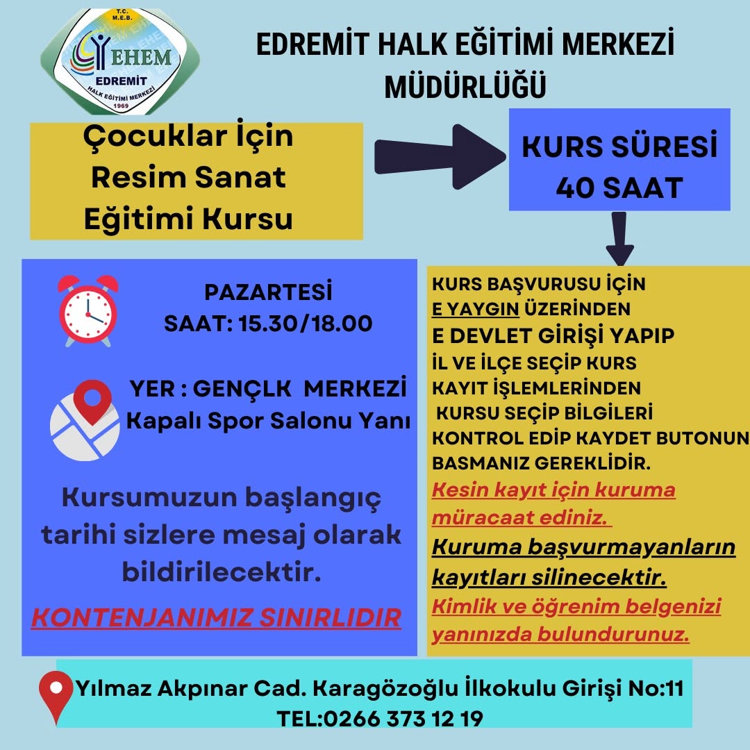 Edremit'te Gençlik Merkezi'nde Yeni Kurs Dönemi Başlıyor