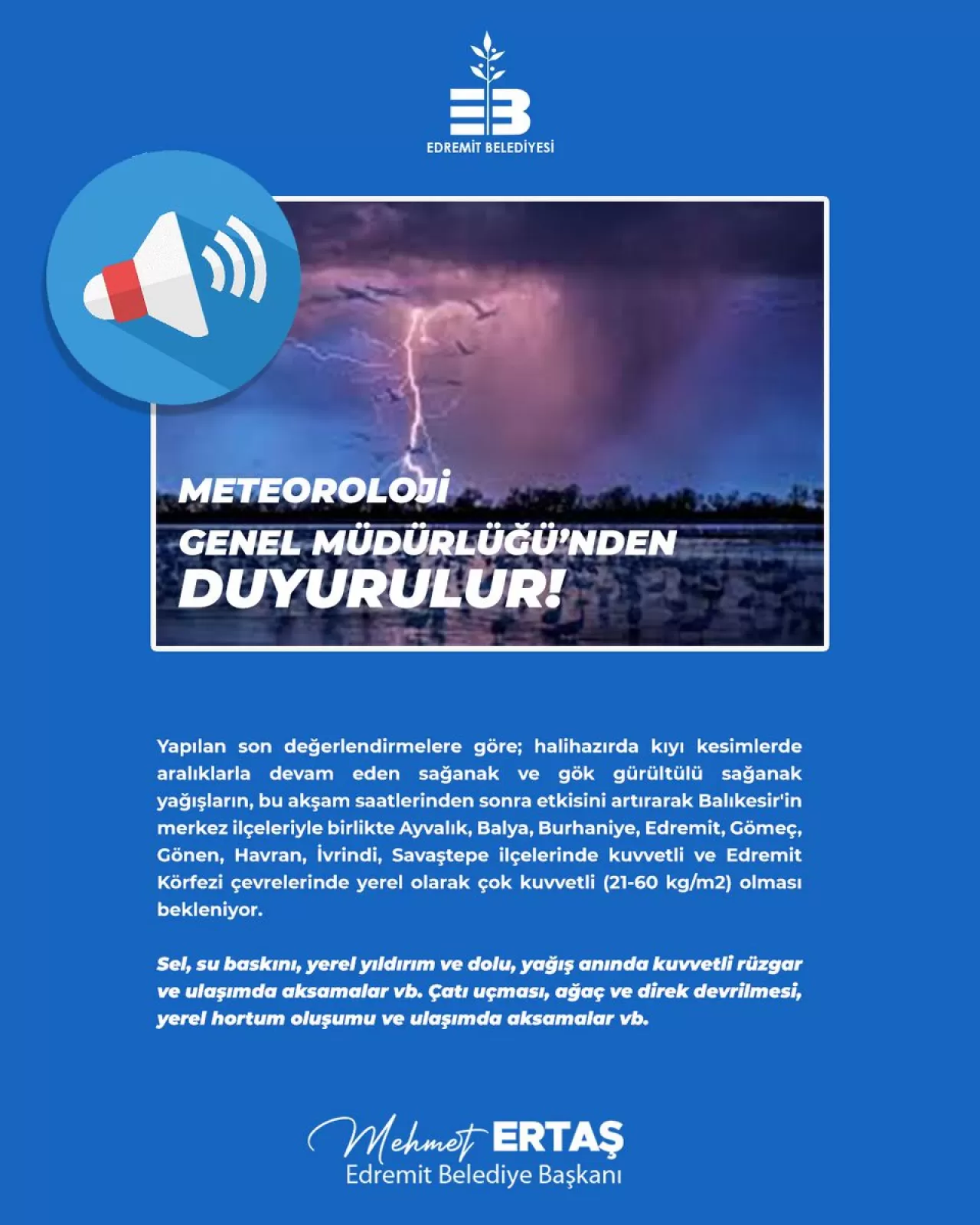 Edremit Belediyesi Meteorolojik Uyarı Öncesinde Tüm Ekipleriyle Görev Başında