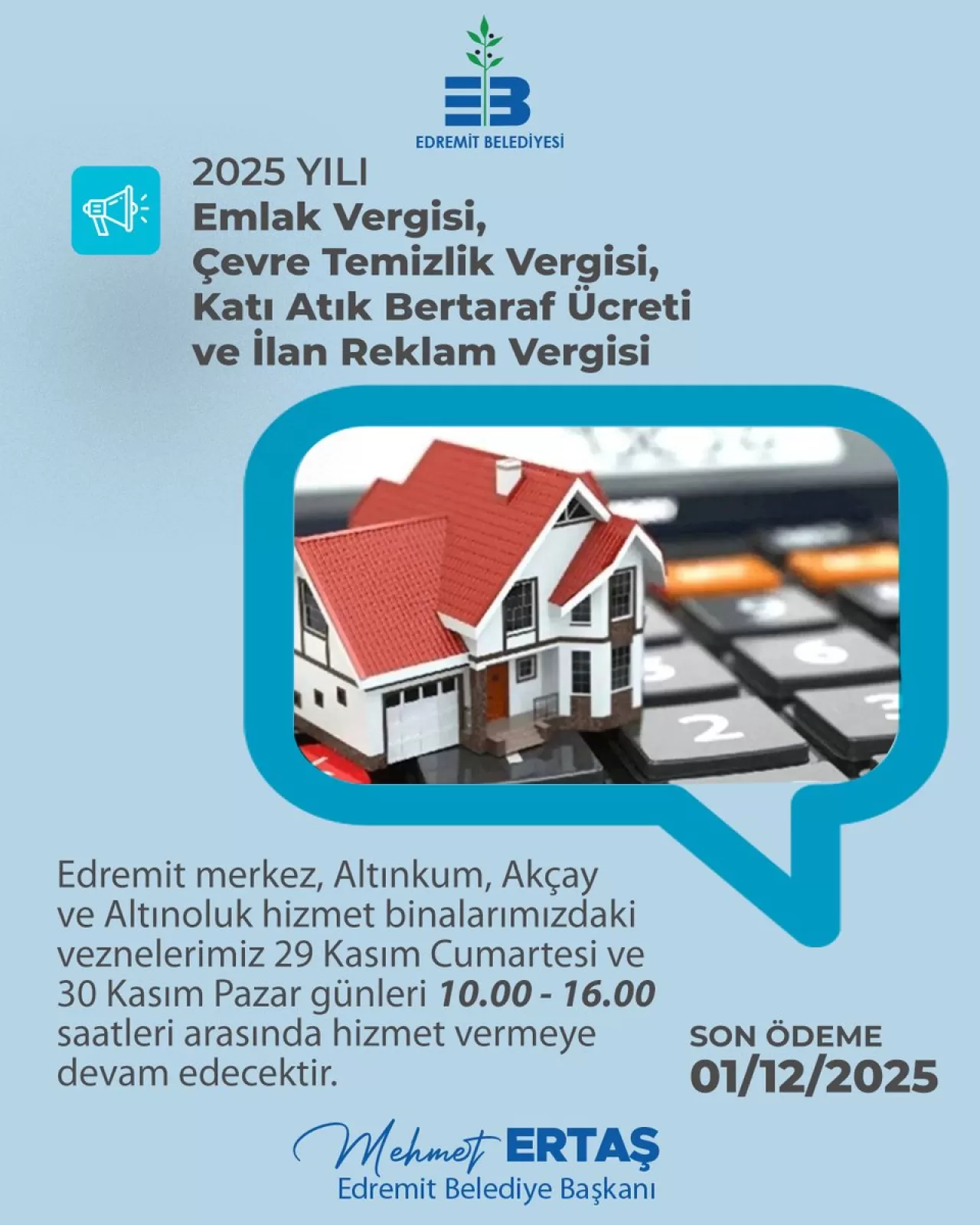 Edremit Belediyesi Vergi Taksitleri İçin Son Ödeme Tarihi 1 Aralık