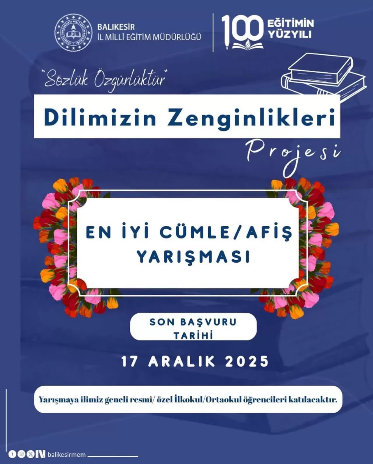 Burhaniye'de Dilimizin Zenginlikleri Projesi Kapsamında "En İyi Cümle Afiş Yarışması" Düzenleniyor