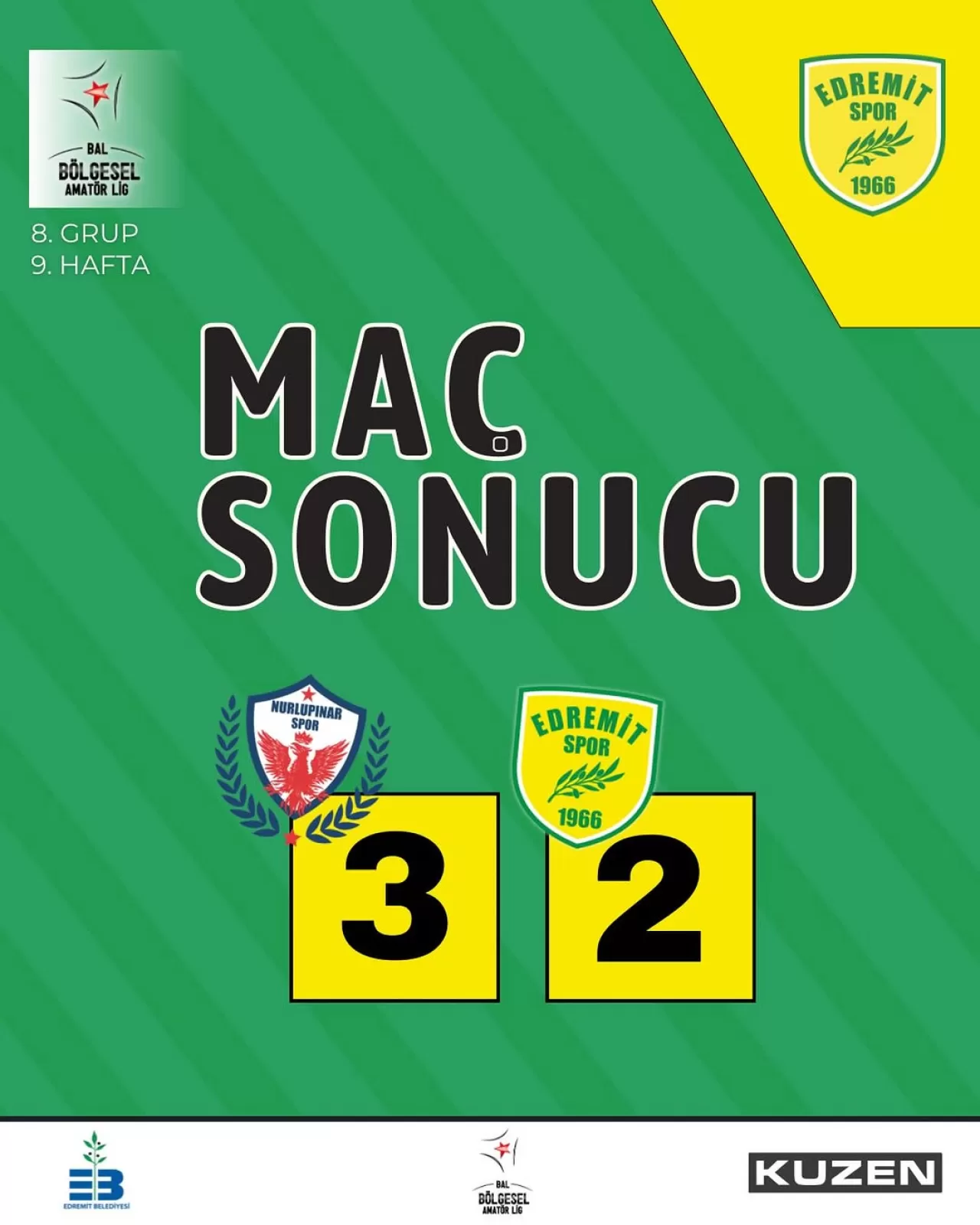 1966 Edremitspor, Nurlupınarspor'a 3-2 Mağlup Oldu