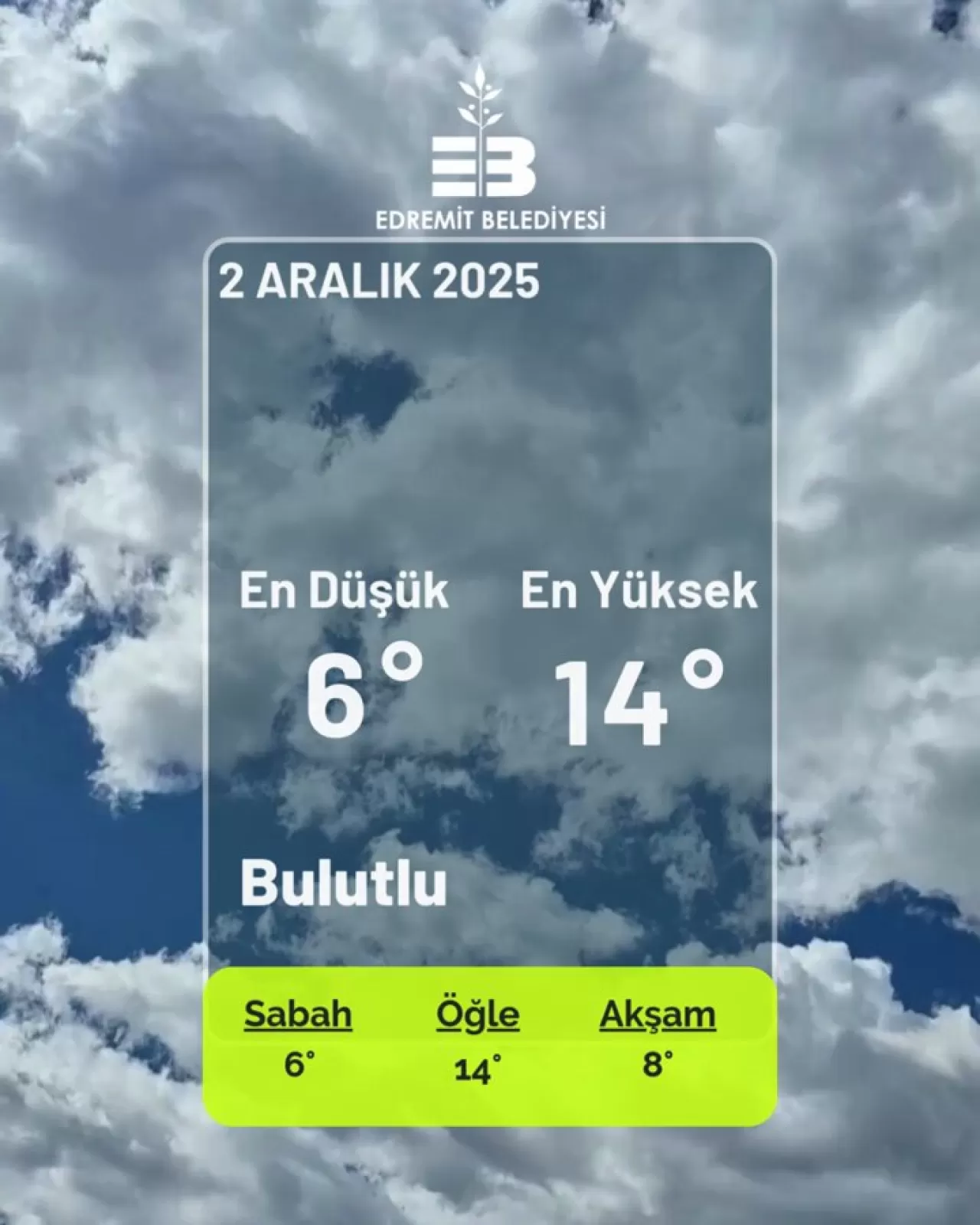 Edremit'te Hava Durumu: Bugün En Düşük 6, En Yüksek 14 Derece