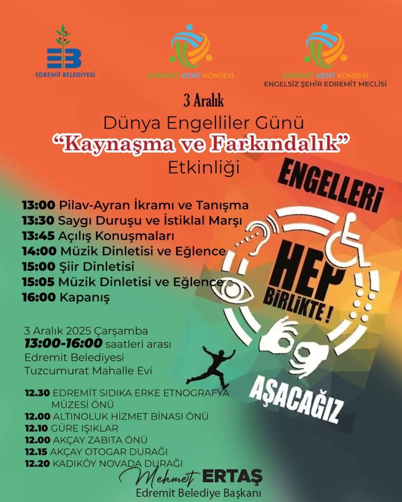 Edremit'te 3 Aralık Dünya Engelliler Günü'ne Özel Kaynaşma ve Farkındalık Etkinliği