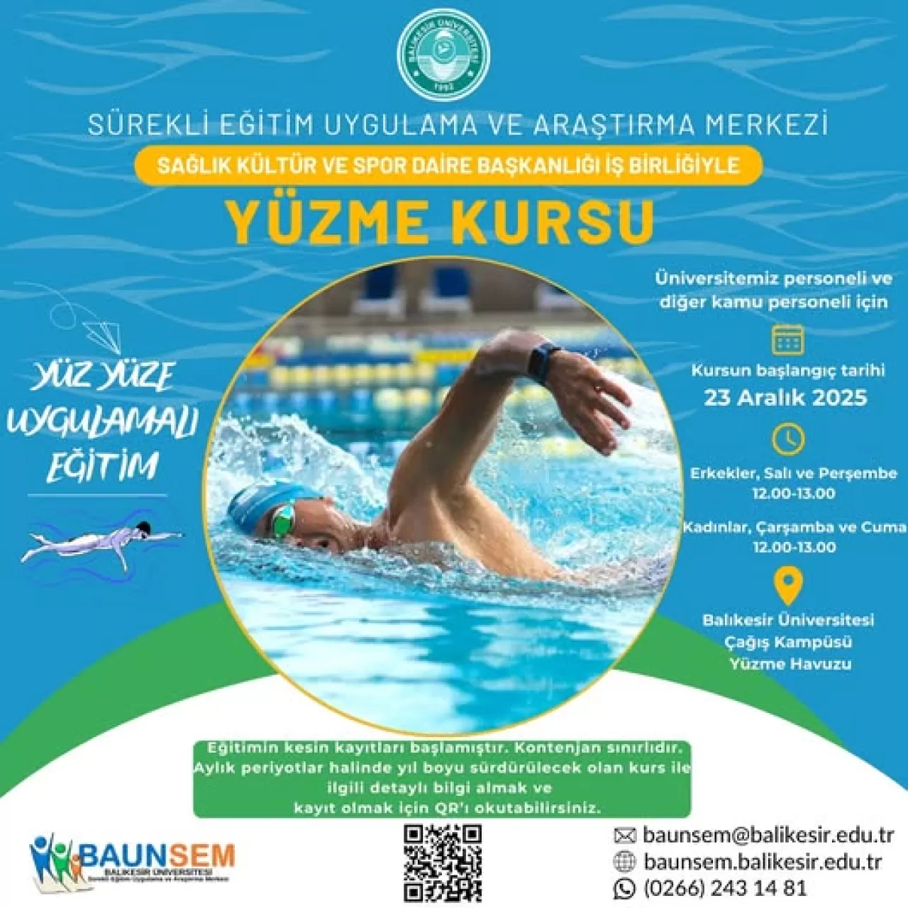 Balıkesir Üniversitesi'nde Yüzme Kursu Başvuruları Başladı