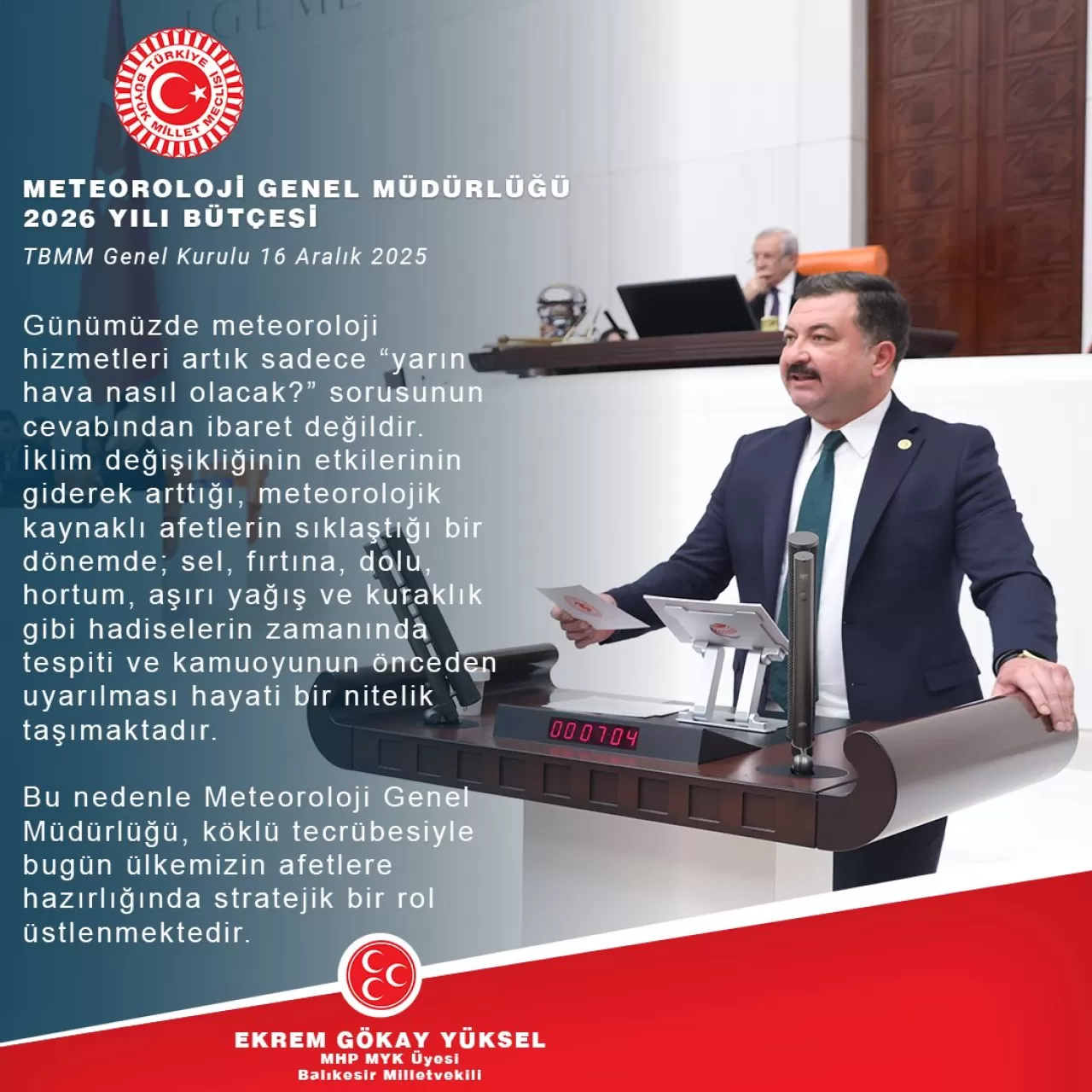 MHP'li Yüksel'den Meteorolojik Uyarı: Afetlerde Hayati Rol