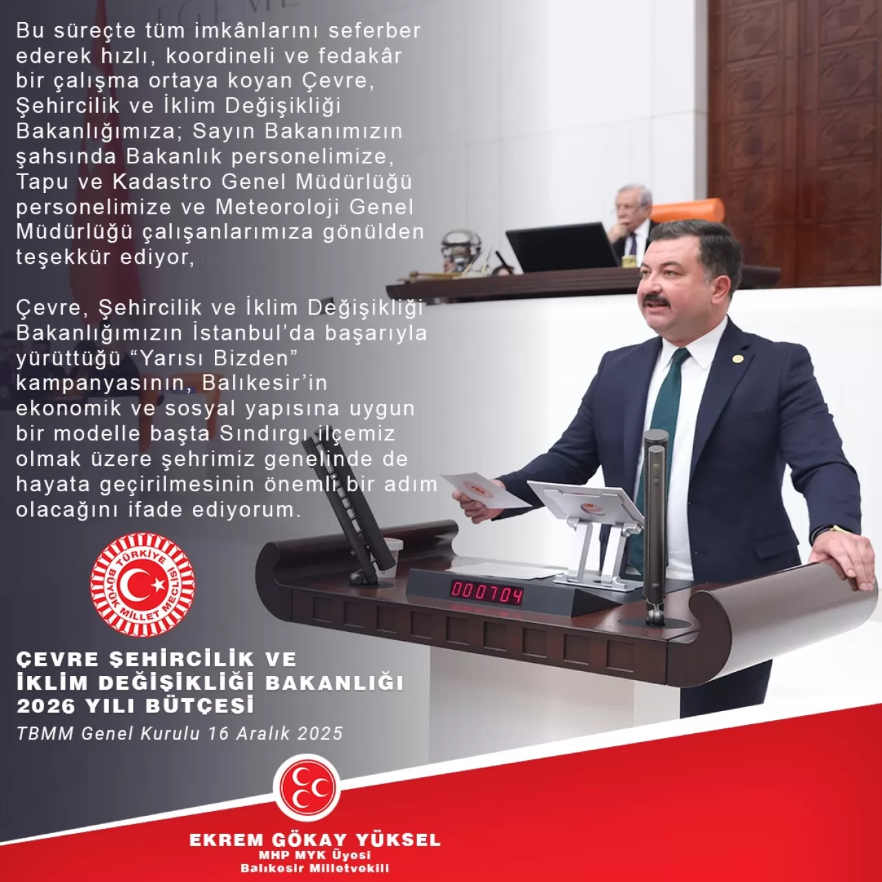 MHP'li Yüksel'den Bakanlık Çalışanlarına Teşekkür ve 