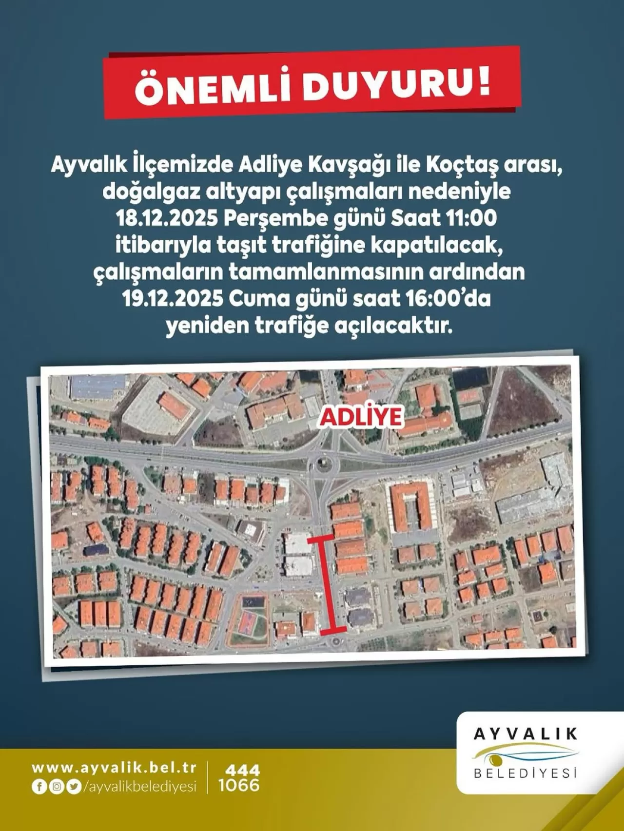 Ayvalık'ta Doğalgaz Altyapı Çalışması Nedeniyle Yol Kapanacak