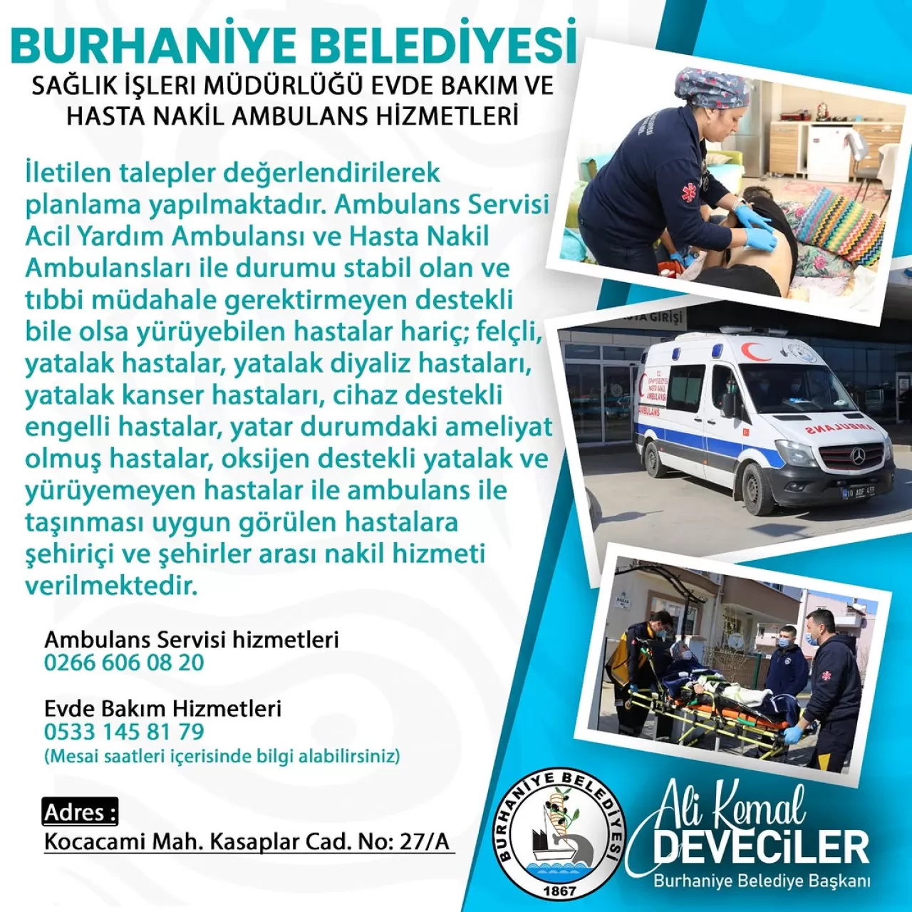 Burhaniye'de Evde Bakım ve Hasta Nakil Hizmeti Sürüyor