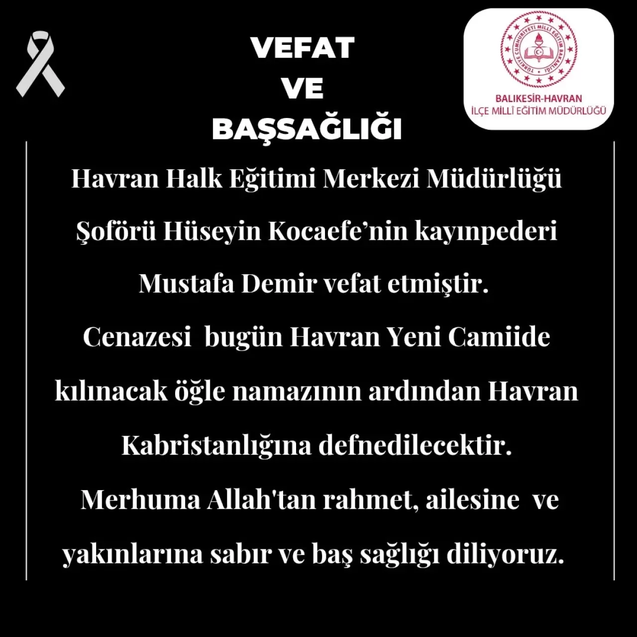 Havran İlçe Milli Eğitim Müdürlüğü'nden Sosyal Medya Paylaşımı