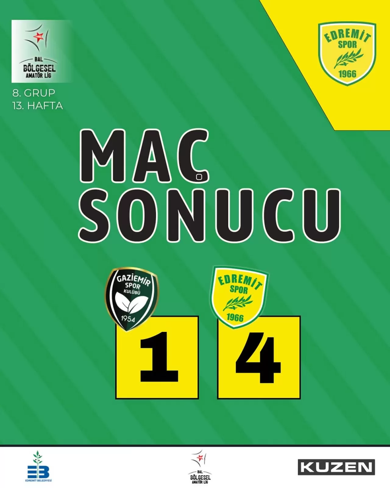 1966 Edremitspor, Deplasmanda Gaziemir Gençlik'i 4-1 Mağlup Etti