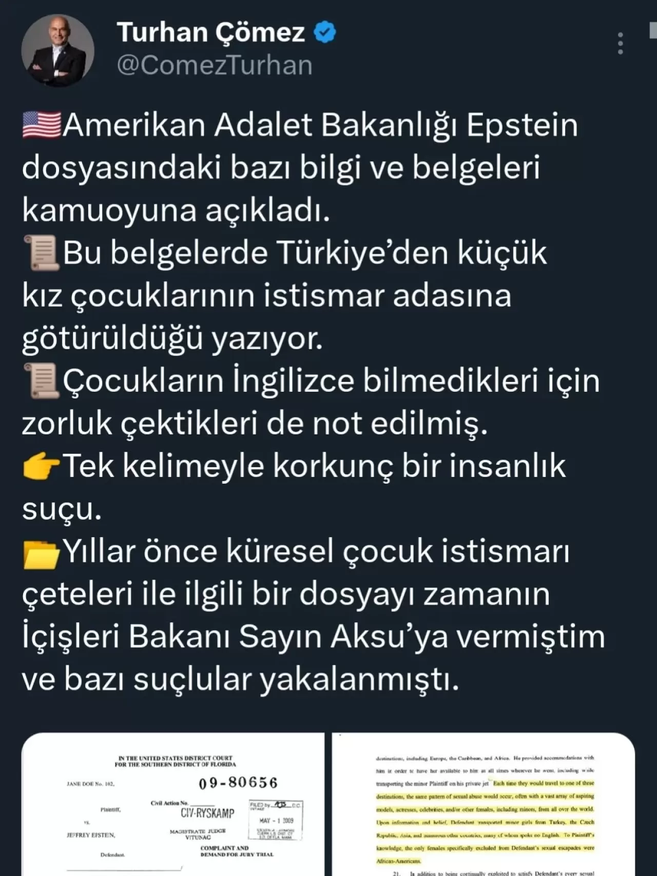 İYİ Partili Çömez'den Çarpıcı Epstein Açıklaması: Dosyada Türkiye'den Kız Çocukları İddiası