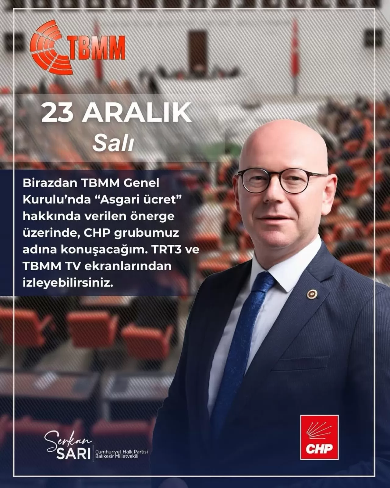 CHP'li Sarı, TBMM'de Asgari Ücret Önergesi Hakkında Konuşacak