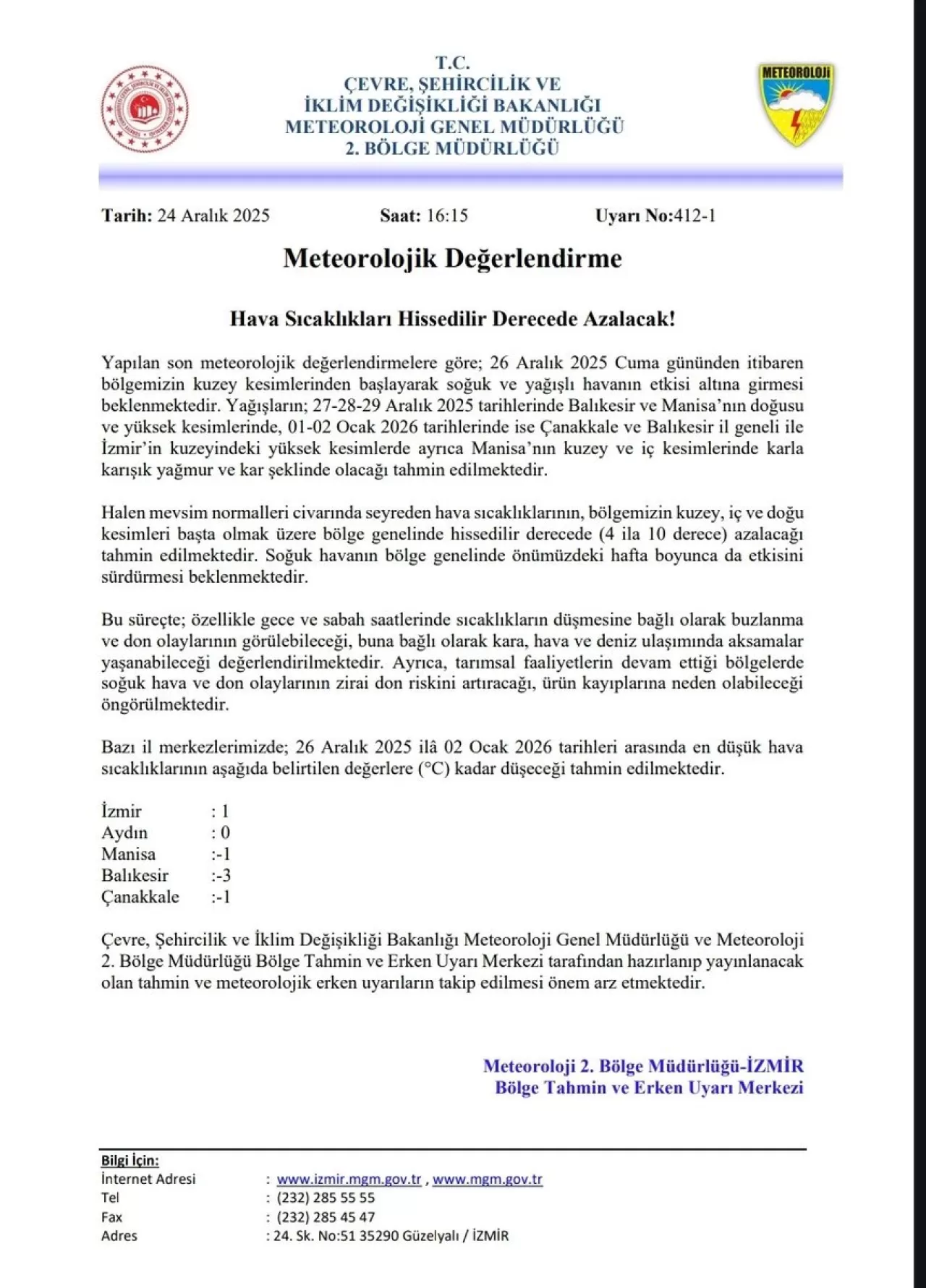 Edremit'te Hafta Sonu İçin Meteorolojik Uyarı: Soğuk ve Yağışlı Hava Geliyor