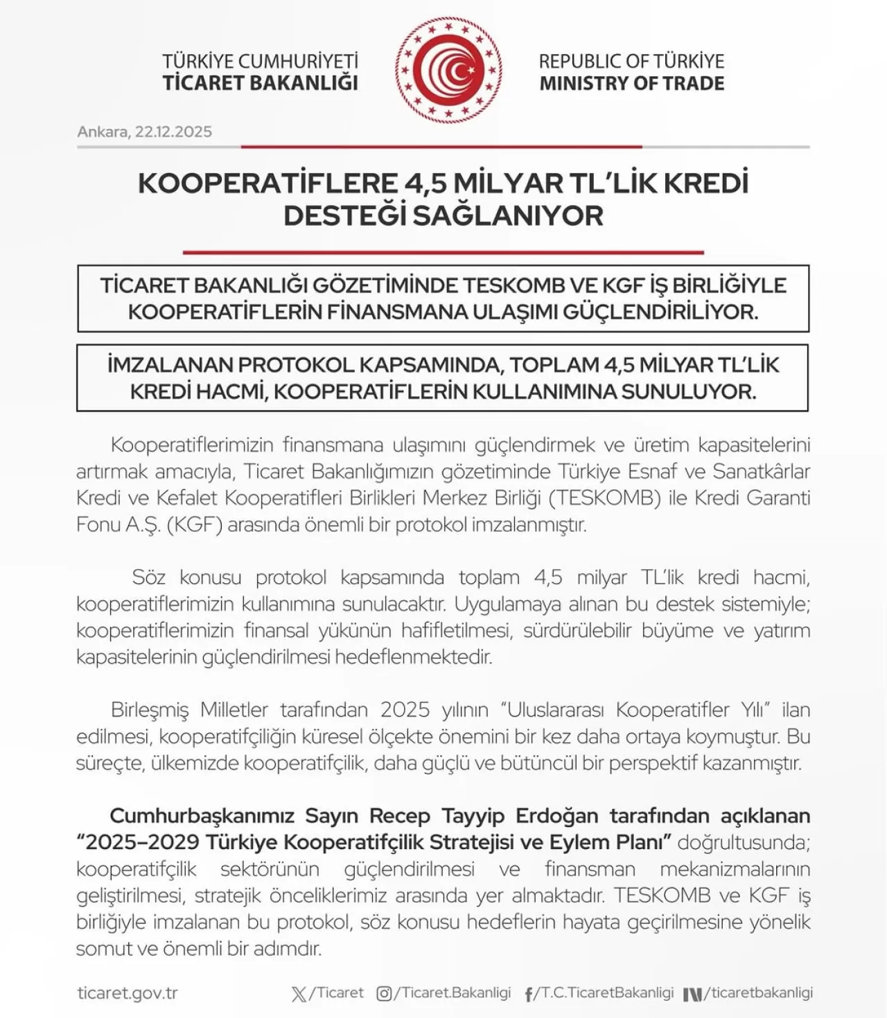 Edremit'te Kooperatiflere 4.5 Milyar TL Kredi Desteği