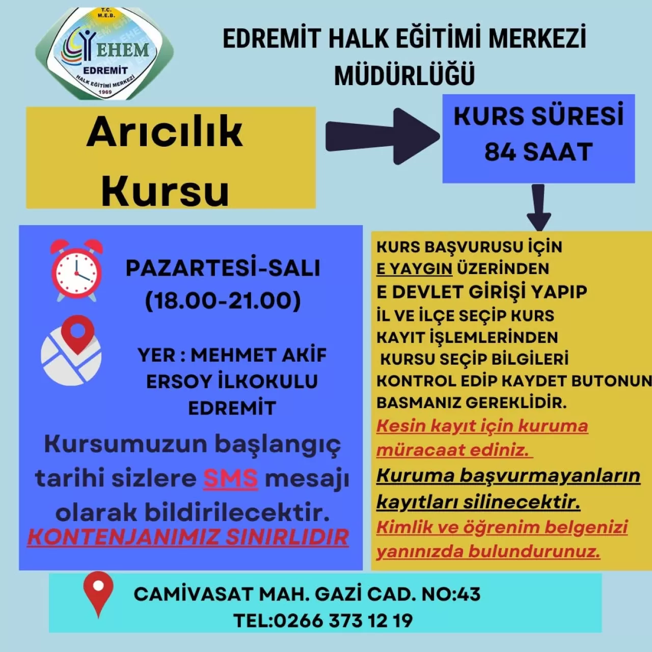 Edremit'te Yeni Dönem Kursları Başlıyor