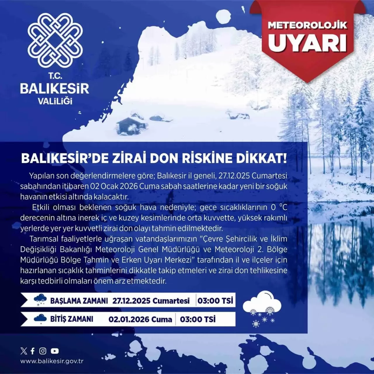 Balıkesir'de Zirai Don Tehlikesine Karşı Üreticilere Uyarı