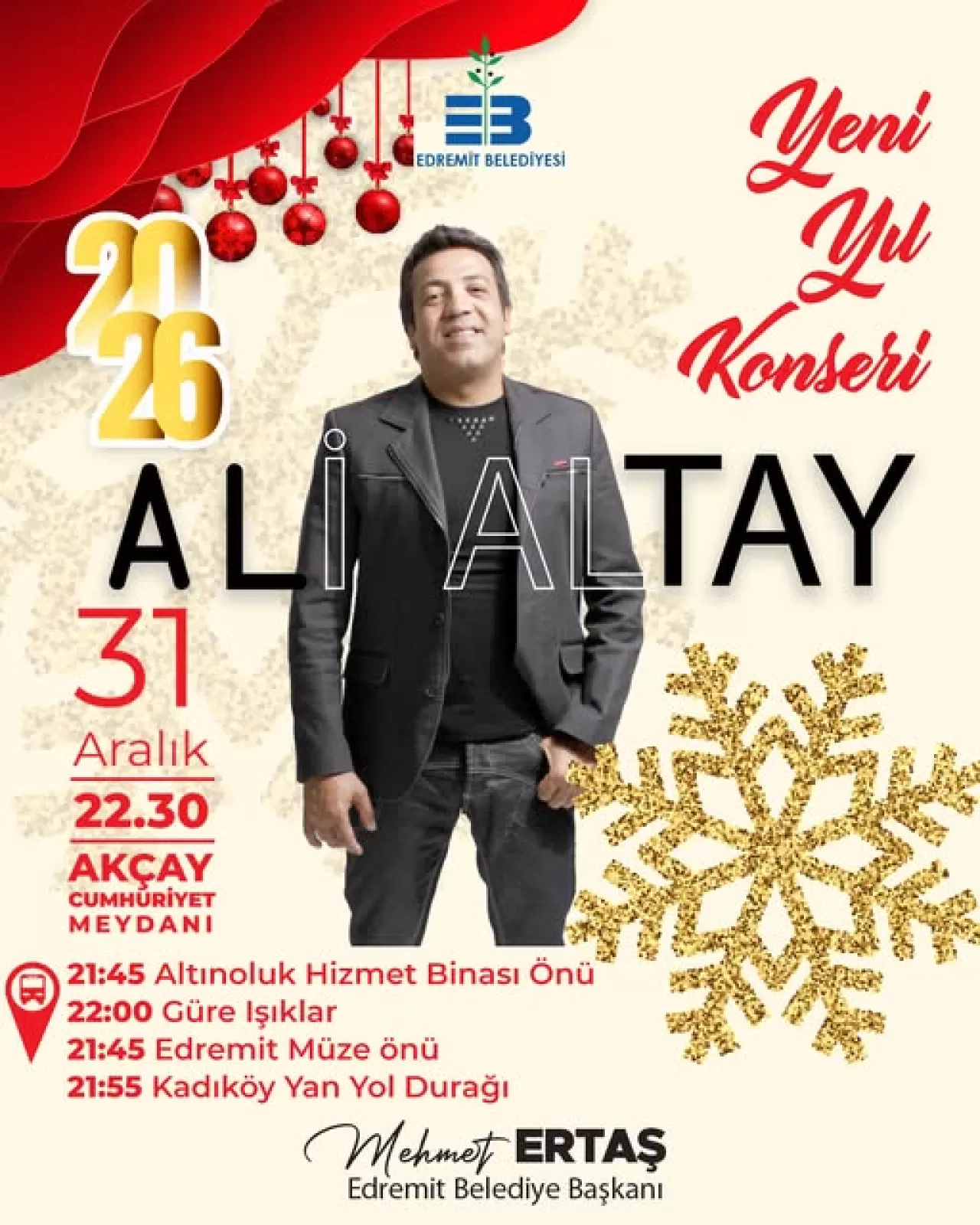 Edremit'te Yılbaşı Coşkusu Ali Altay'ın Konseriyle Başlıyor