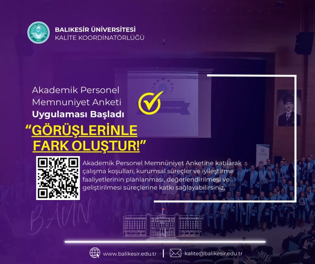 Balıkesir Üniversitesi'nde Akademik Personel Memnuniyet Anketi Başladı