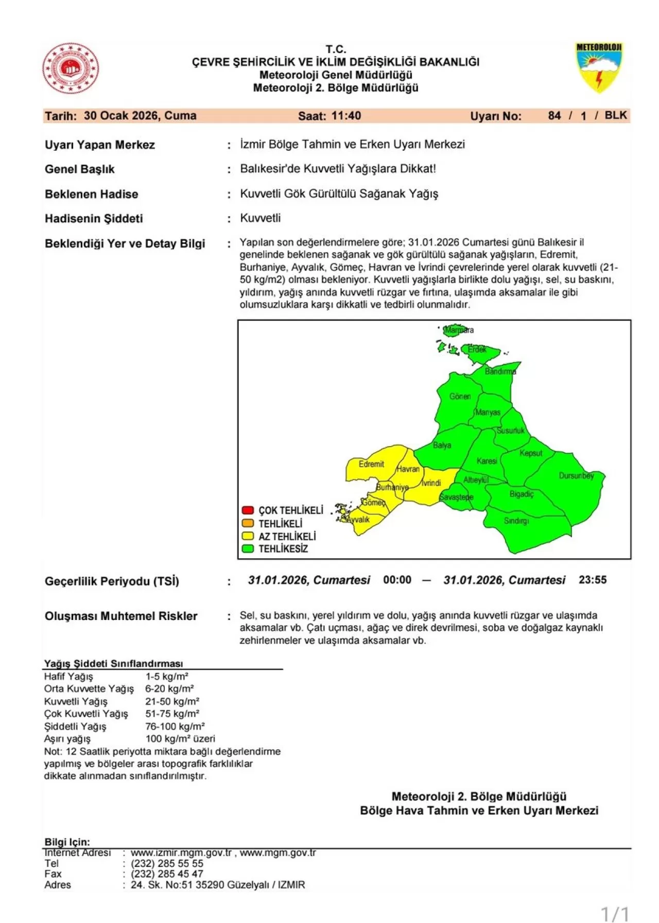 Balıkesir İçin Meteorolojik Uyarı: Yoğun Sağanak ve Fırtına Bekleniyor