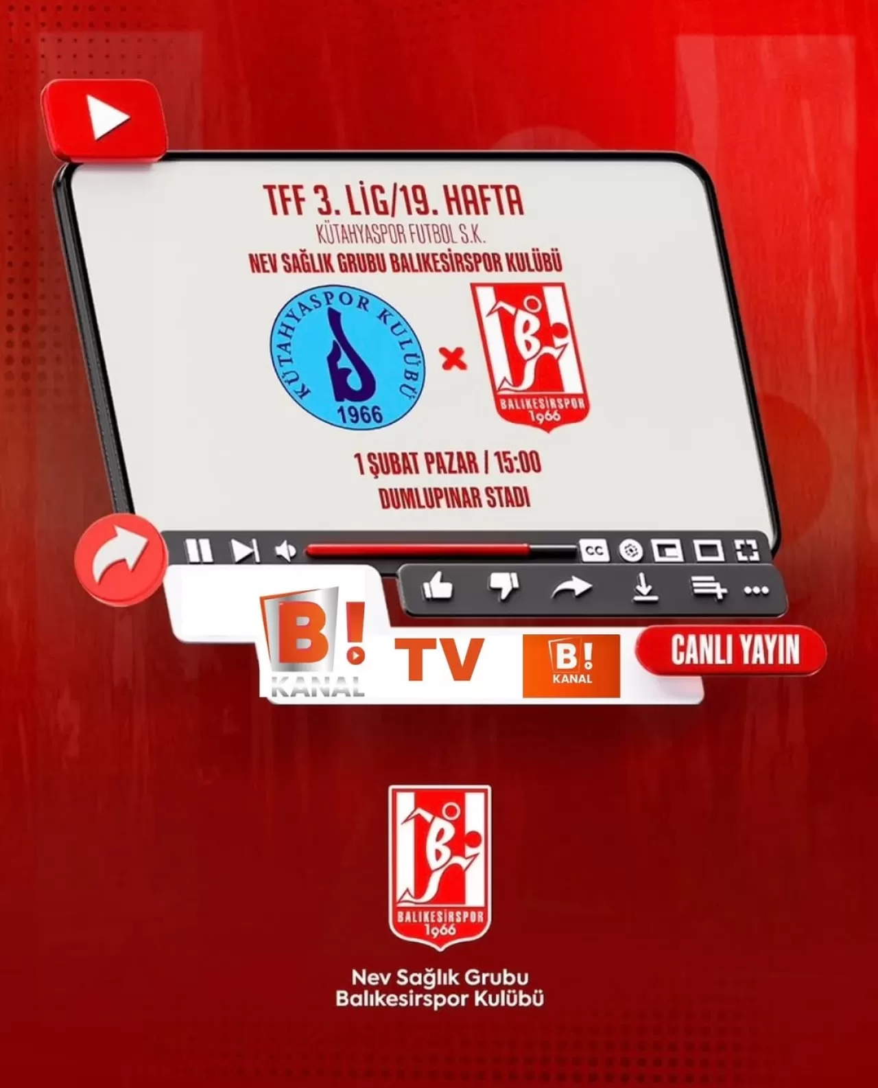 Balıkesirspor, Kütahyaspor Maçı Televizyonda Canlı Yayınlanacak