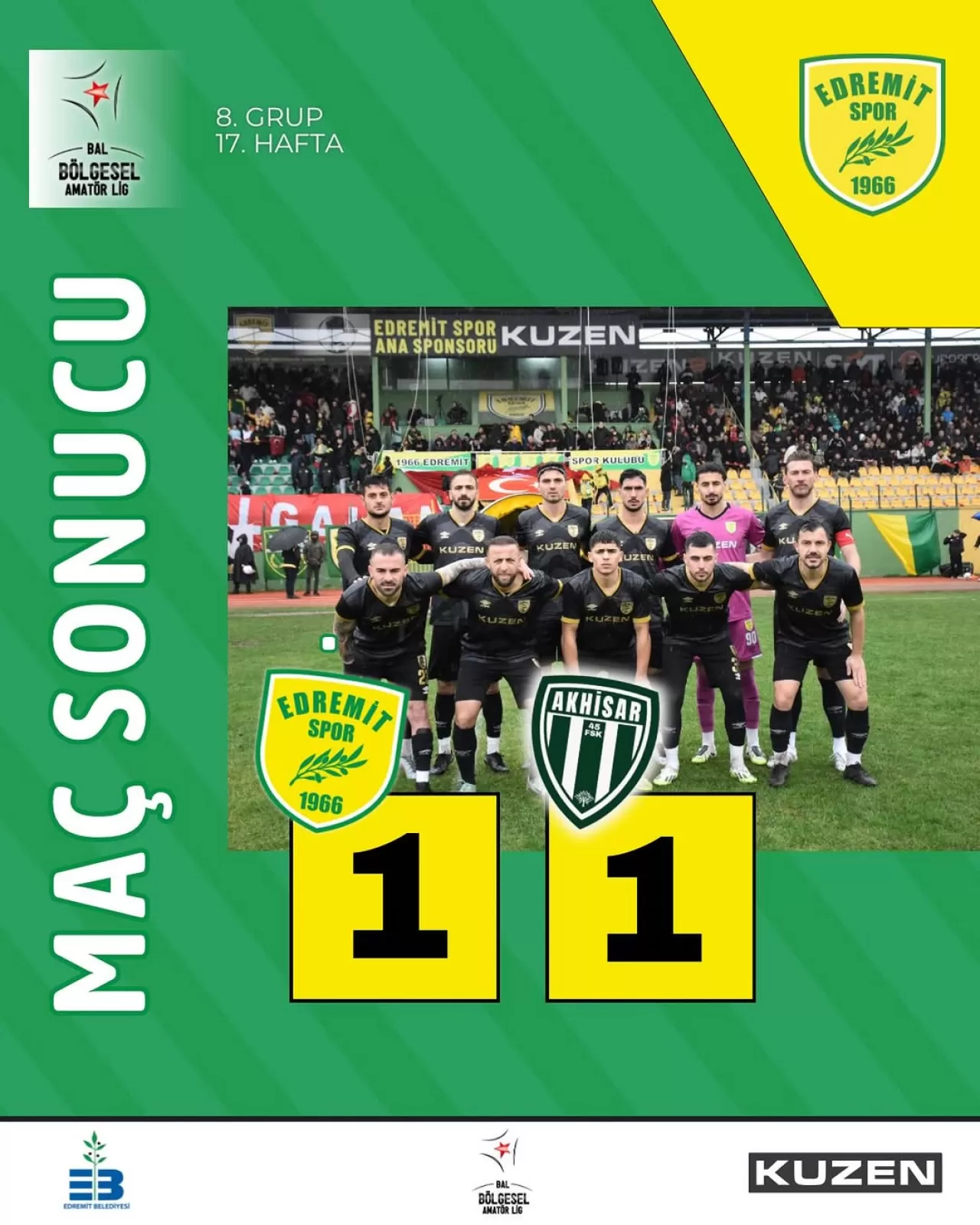 1966 Edremitspor ile Akhisar 45 FSK Yağmur Altında Berabere Kaldı