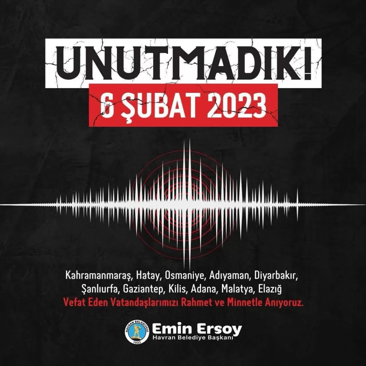 Havran Belediyesi'nden 6 Şubat Deprem Anması