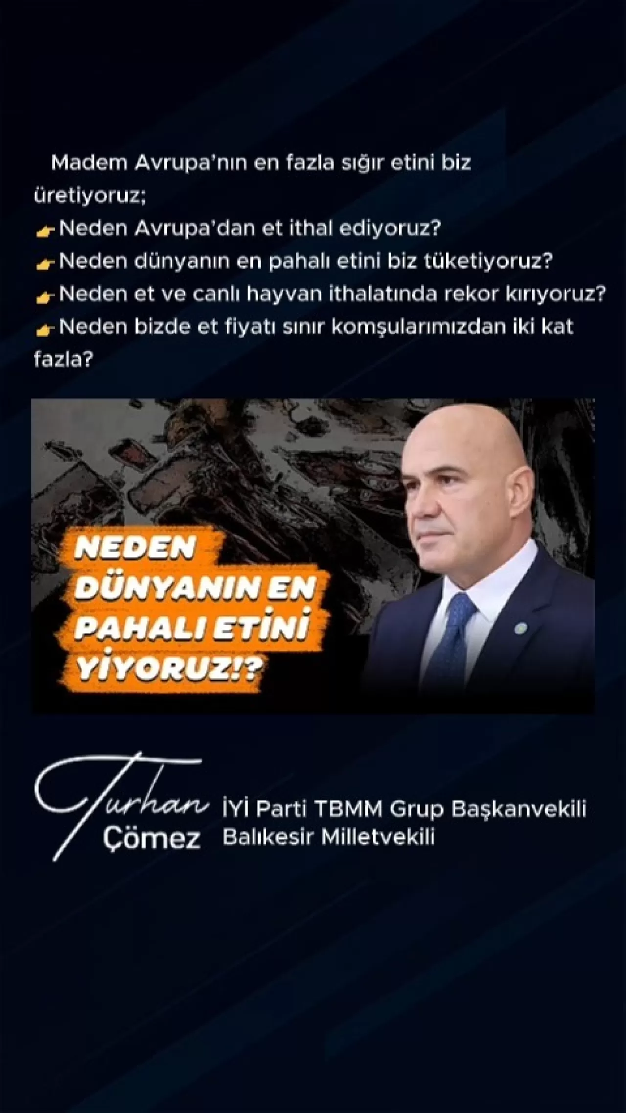 İYİ Parti'li Çömez'den Et Üretimi ve Fiyatlarına İlişkin Sert Sorular