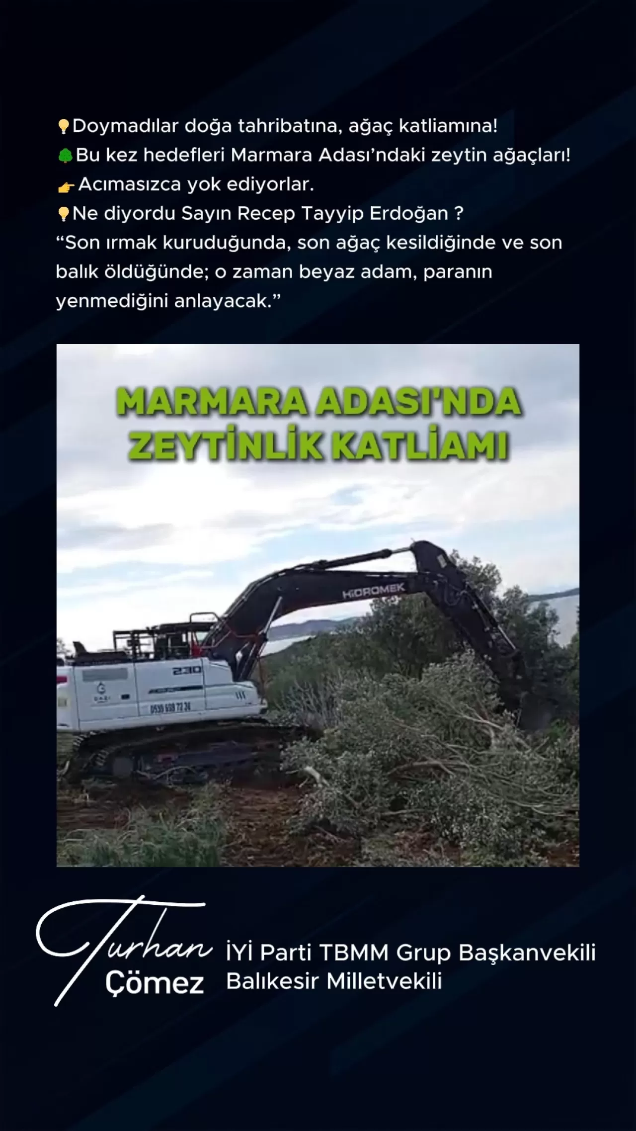 Balıkesir Milletvekili Çömez'den Marmara Adası'ndaki Zeytinlik Tahribatı İçin Sert Tepki
