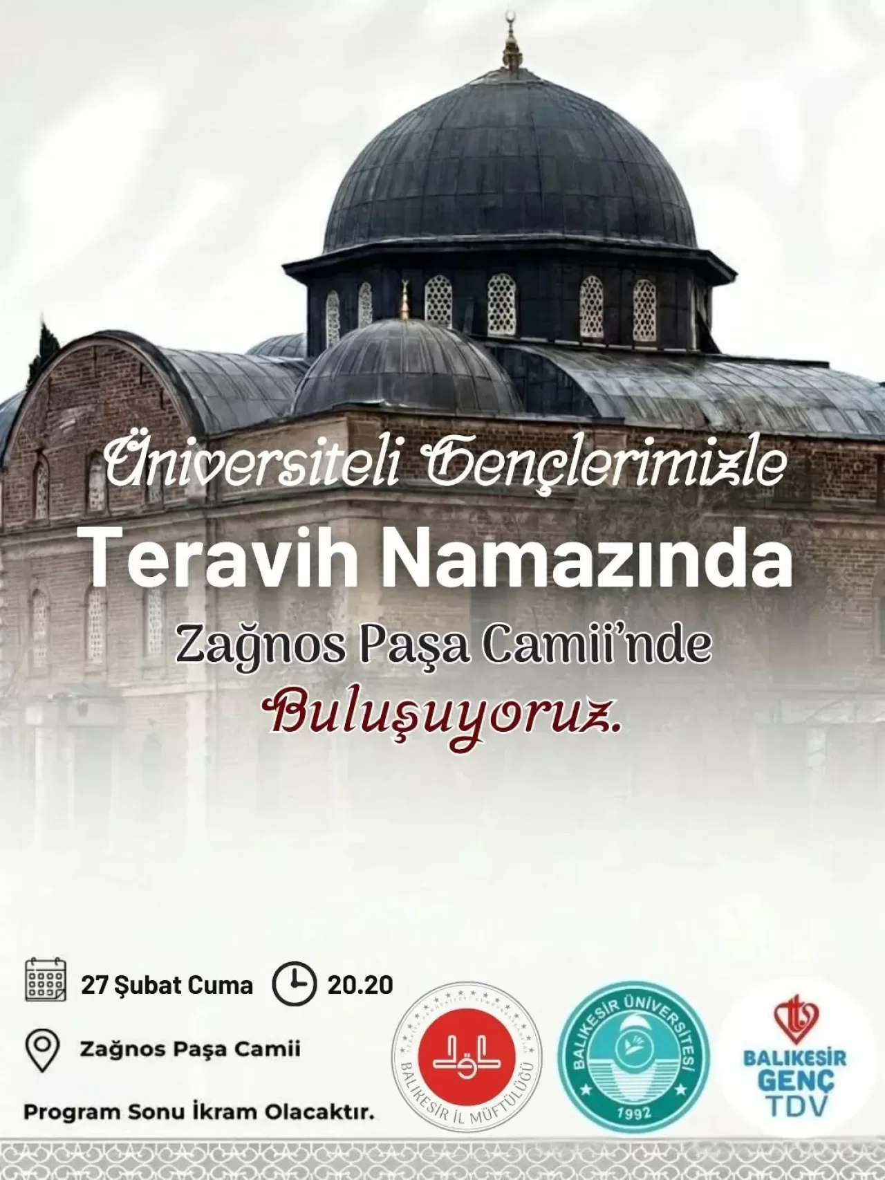 Balıkesir'de Üniversiteli Gençler İftar ve Teravih Buluşmasına Davet Edildi