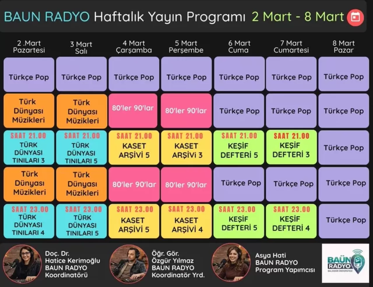Balıkesir Üniversitesi Radyosu'nun Yeni Haftalık Yayın Programı Açıklandı