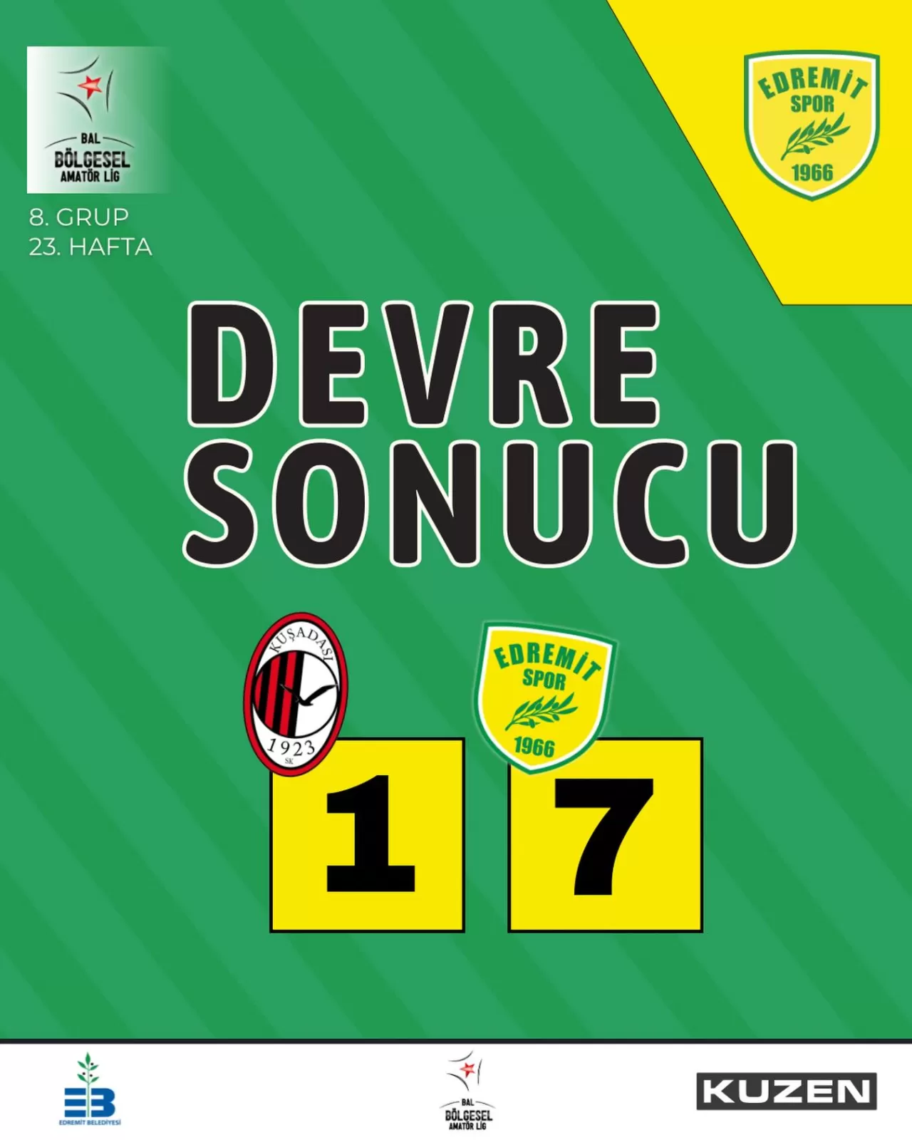 1966 Edremitspor, Kuşadası 1923 SK'yı Farklı Geçti: 7-1