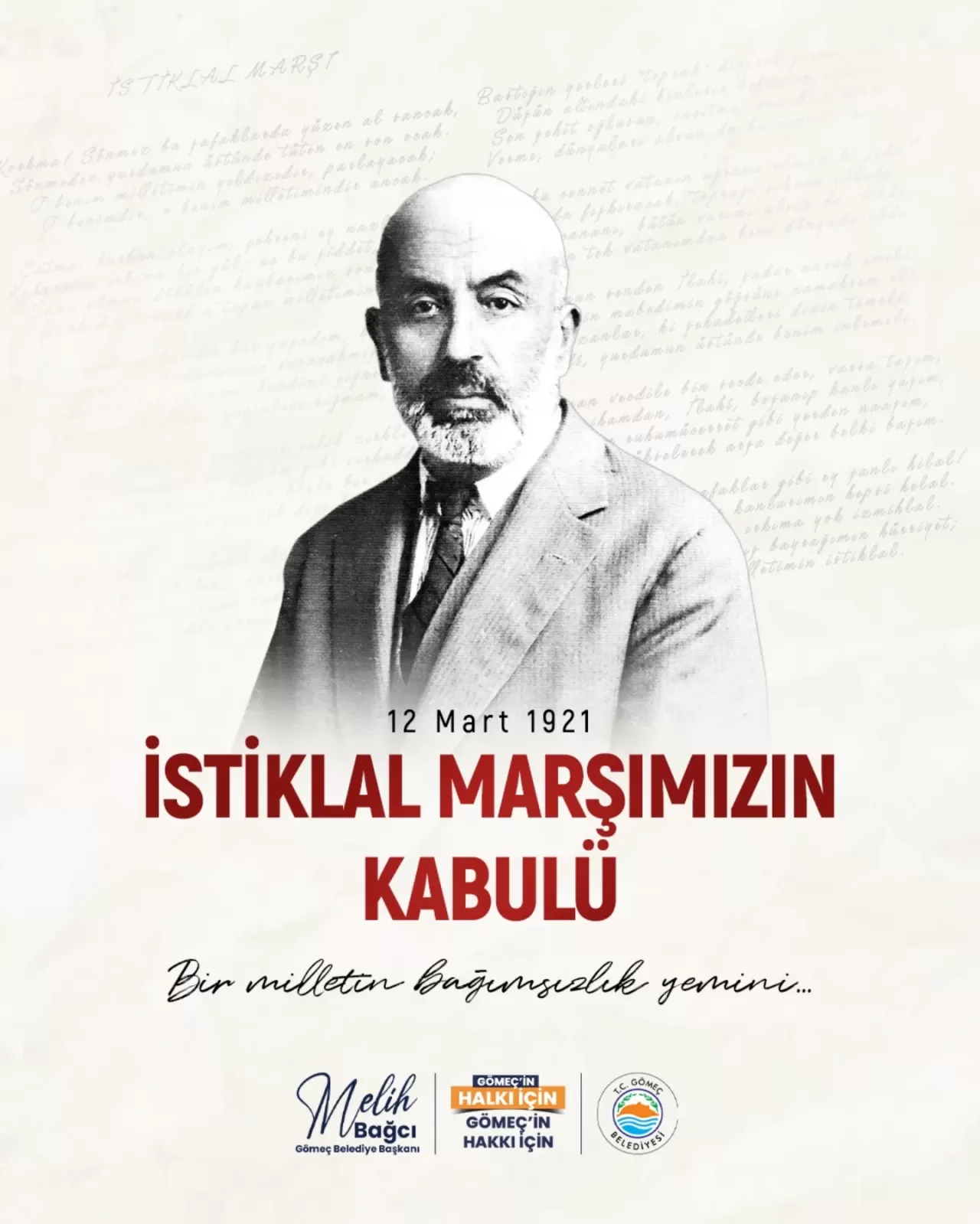 Gömeç Belediyesi'nden İstiklal Marşı'nın Kabul Yıl Dönümü Mesajı