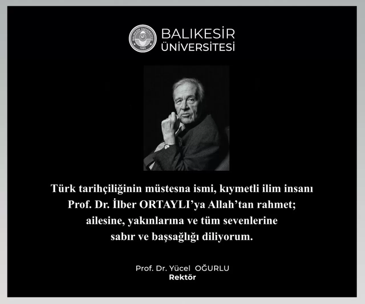 Balıkesir Üniversitesi Rektörü'nden Taziye Mesajı