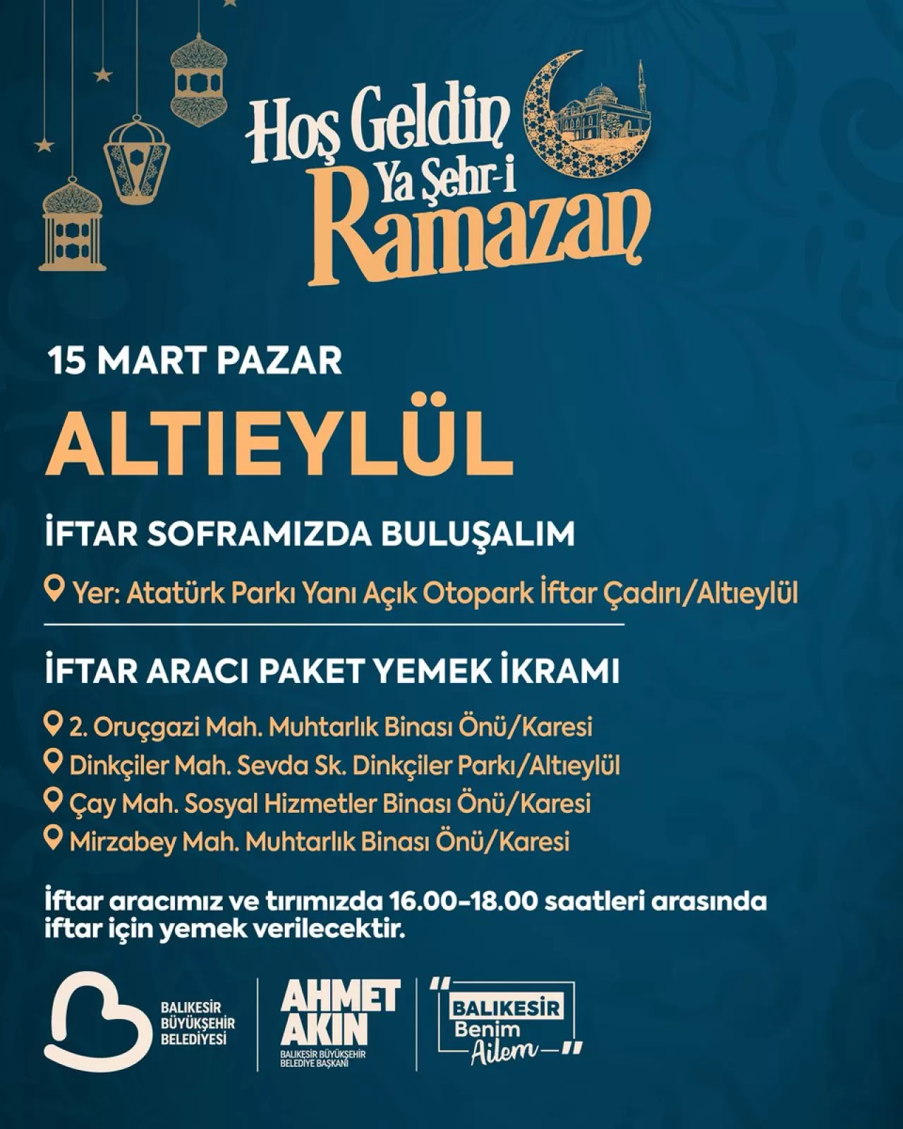 Altıeylül'de Ramazan İftar Sofrası Kurulacak
