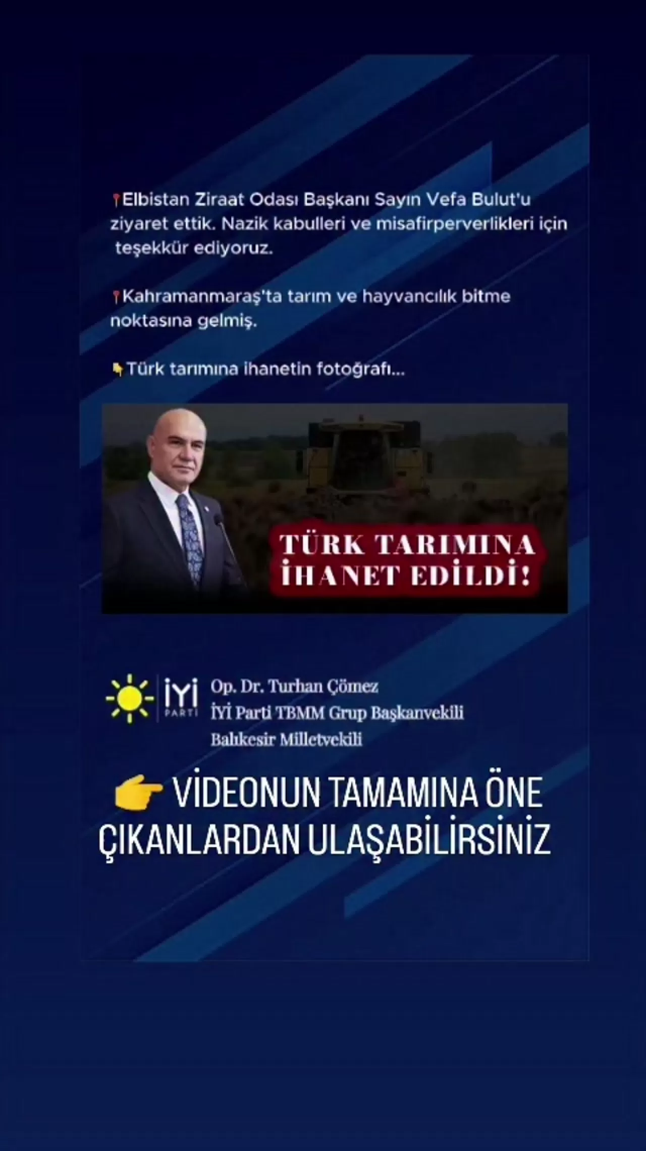 Çömez'den Çarpıcı Tespit: "Kahramanmaraş'ta Tarım ve Hayvancılık Bitme Noktasında"
