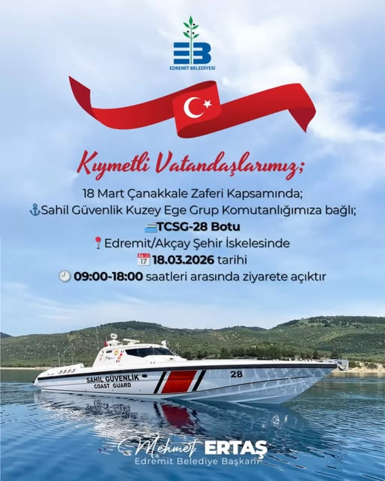 Çanakkale Zaferi Anısına Sahil Güvenlik Botu Akçay'da Ziyarete Açılıyor