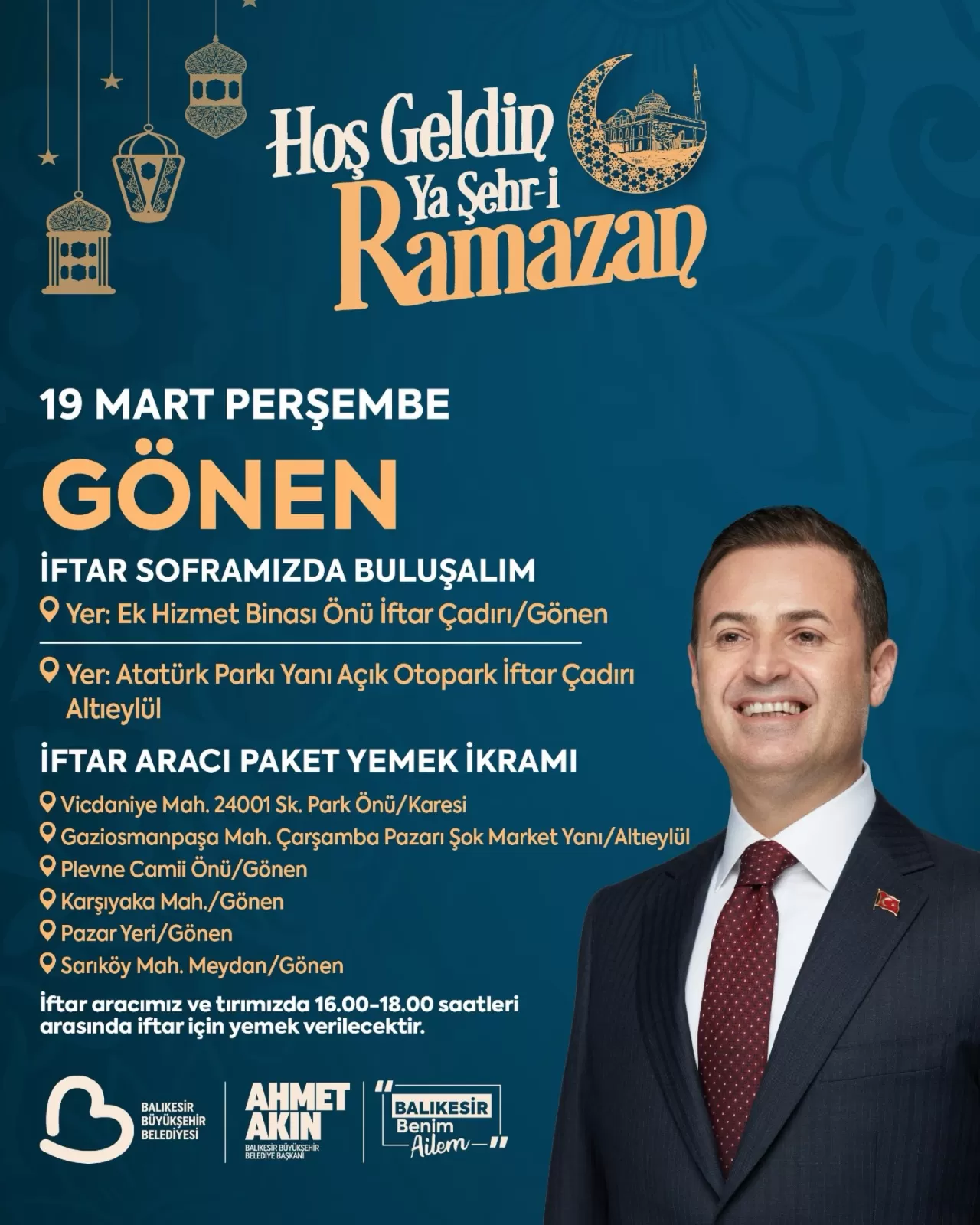Başkan Akın, Gönen'de İftar Sofrasına Davet Etti