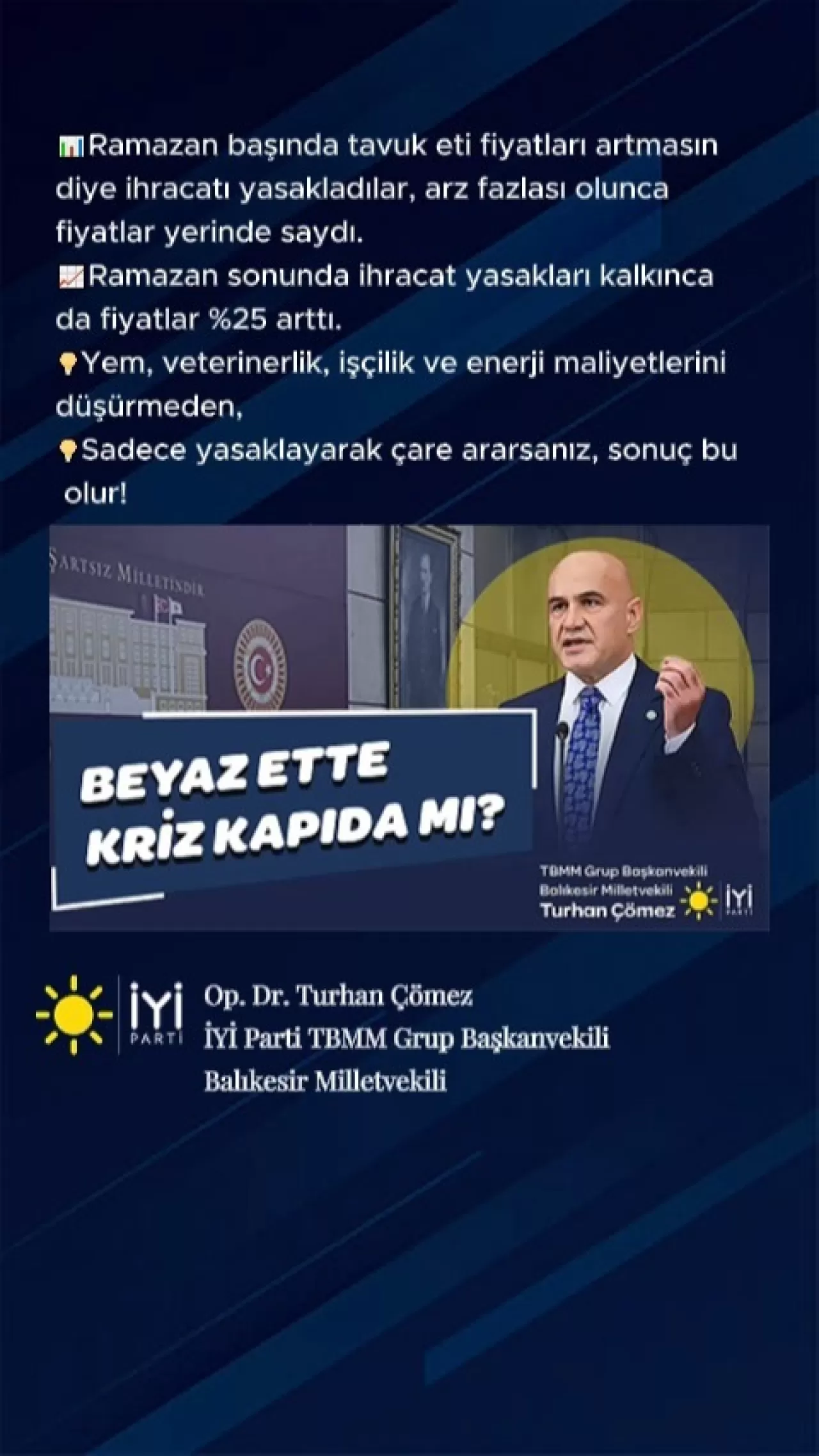 İhracat Yasağı Kalkınca Tavuk Eti Fiyatları Sert Yükselişe Geçti: Çömez'den 