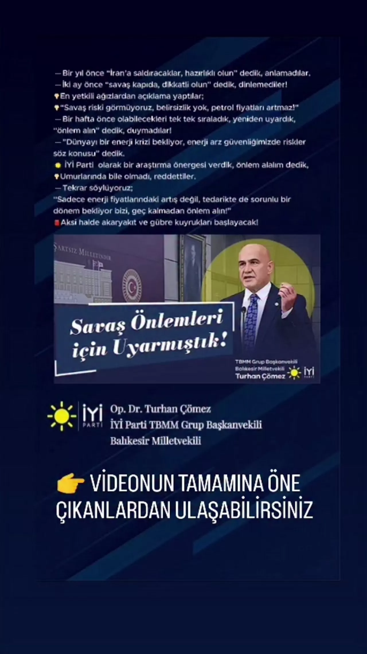 Çömez'den Hükümete 