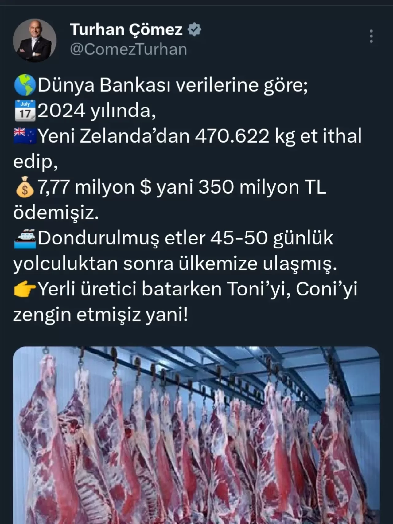 Çömez'den Et İthalatı Eleştirisi: