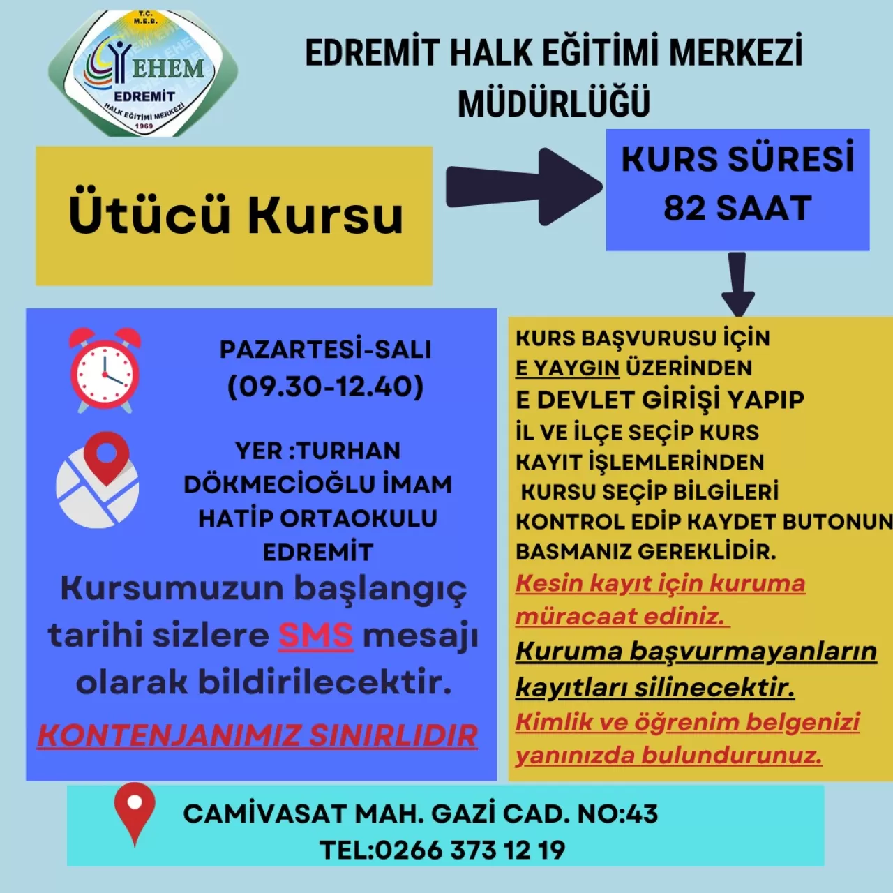 Edremit'te Yeni Kurs Dönemi Başlıyor: Ön Kayıtlar e-Devlet Üzerinden Alınıyor