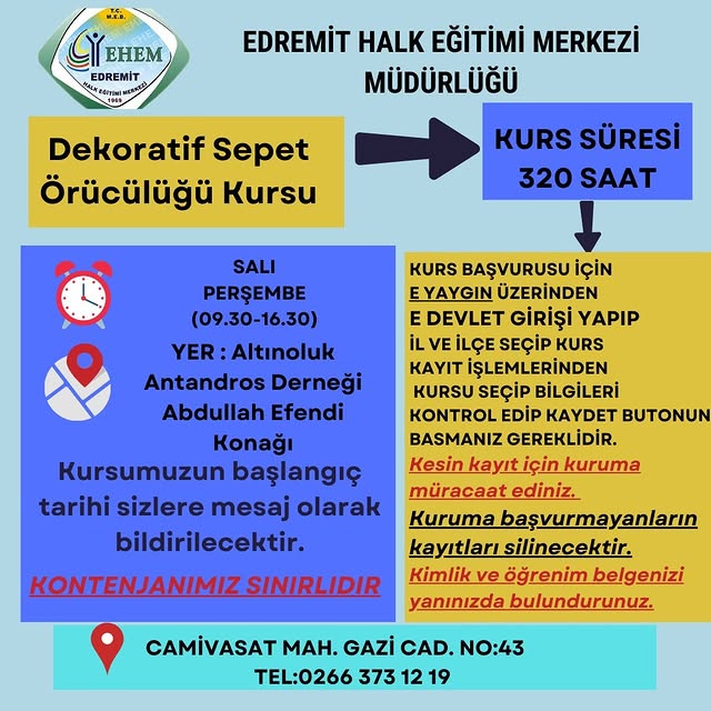 Altınoluk'ta Dekoratif Sepet Örücülüğü Kursu Başlıyor