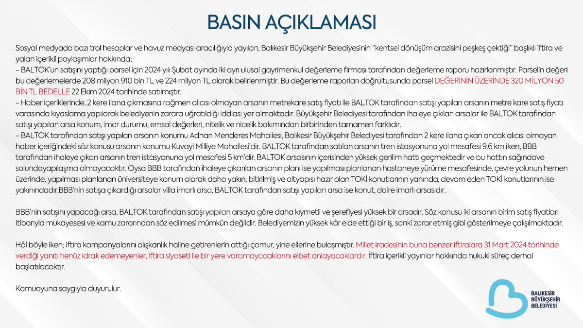 Balıkesir Büyükşehir Belediyesi'nden Kentsel Dönüşüm Açıklaması