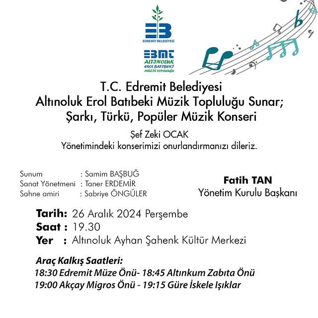 Edremit'te Ücretsiz Popüler Müzik Konseri: Herkese Açık Davet