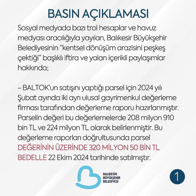 Balıkesir Belediyesi'nden Kentsel Dönüşüm Projeleri Hakkında Açıklama