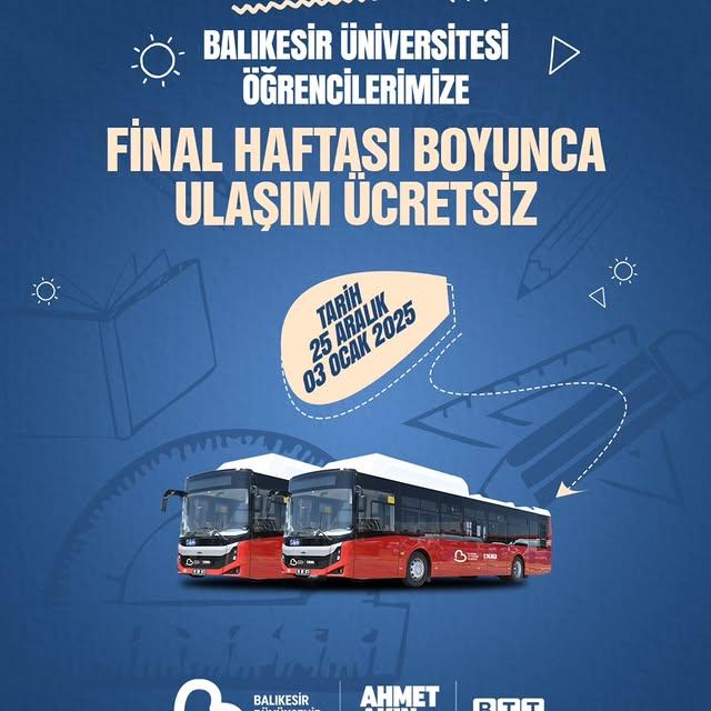 Balıkesir'de Üniversite Öğrencilerine Final Dönemi İçin Ücretsiz Ulaşım Müjdesi