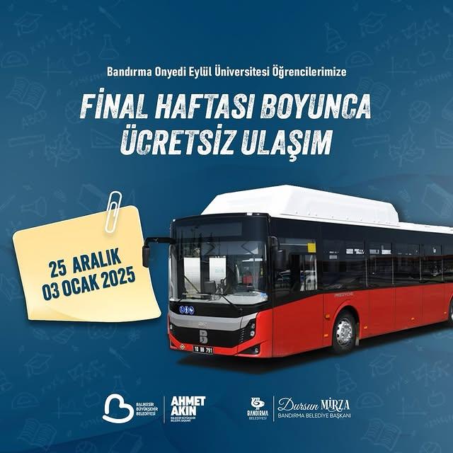 Bandırma Onyedi Eylül Üniversitesi Öğrencilerine Ücretsiz Toplu Taşıma Desteği