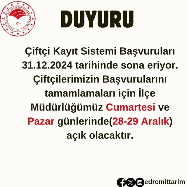 Çiftçi Kayıt Sistemi Başvurularında Son Tarih: 31 Aralık 2024