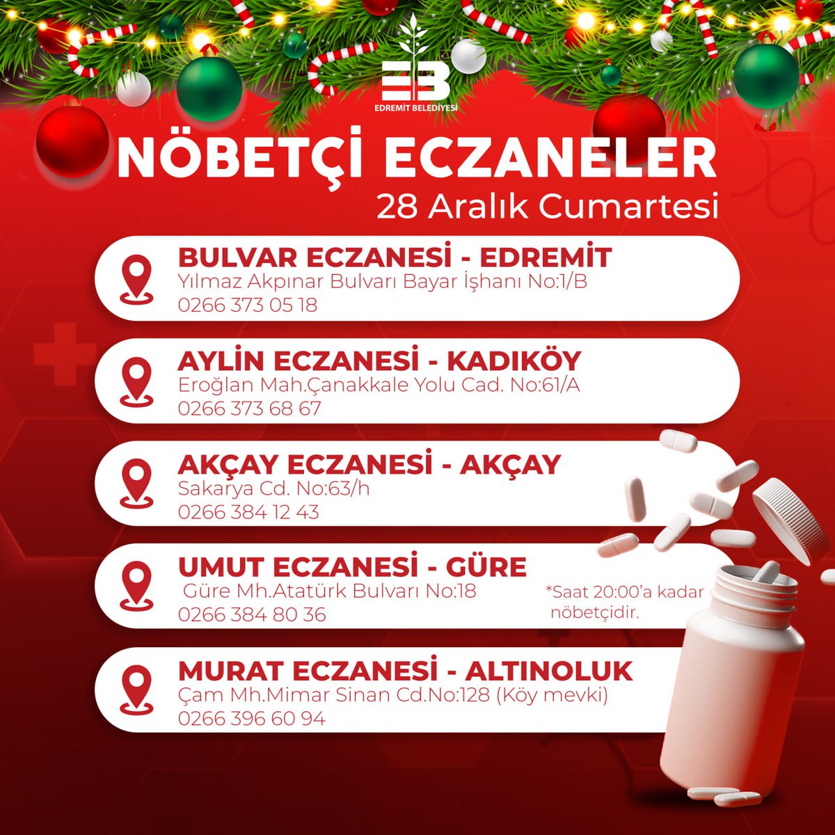 Edremit’te Nöbetçi Eczane Hizmetleriyle Kesintisiz Sağlık Hizmeti