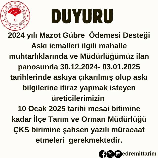 Mazot ve Gübre Desteği İçin Son Başvuru Tarihi Yaklaşıyor